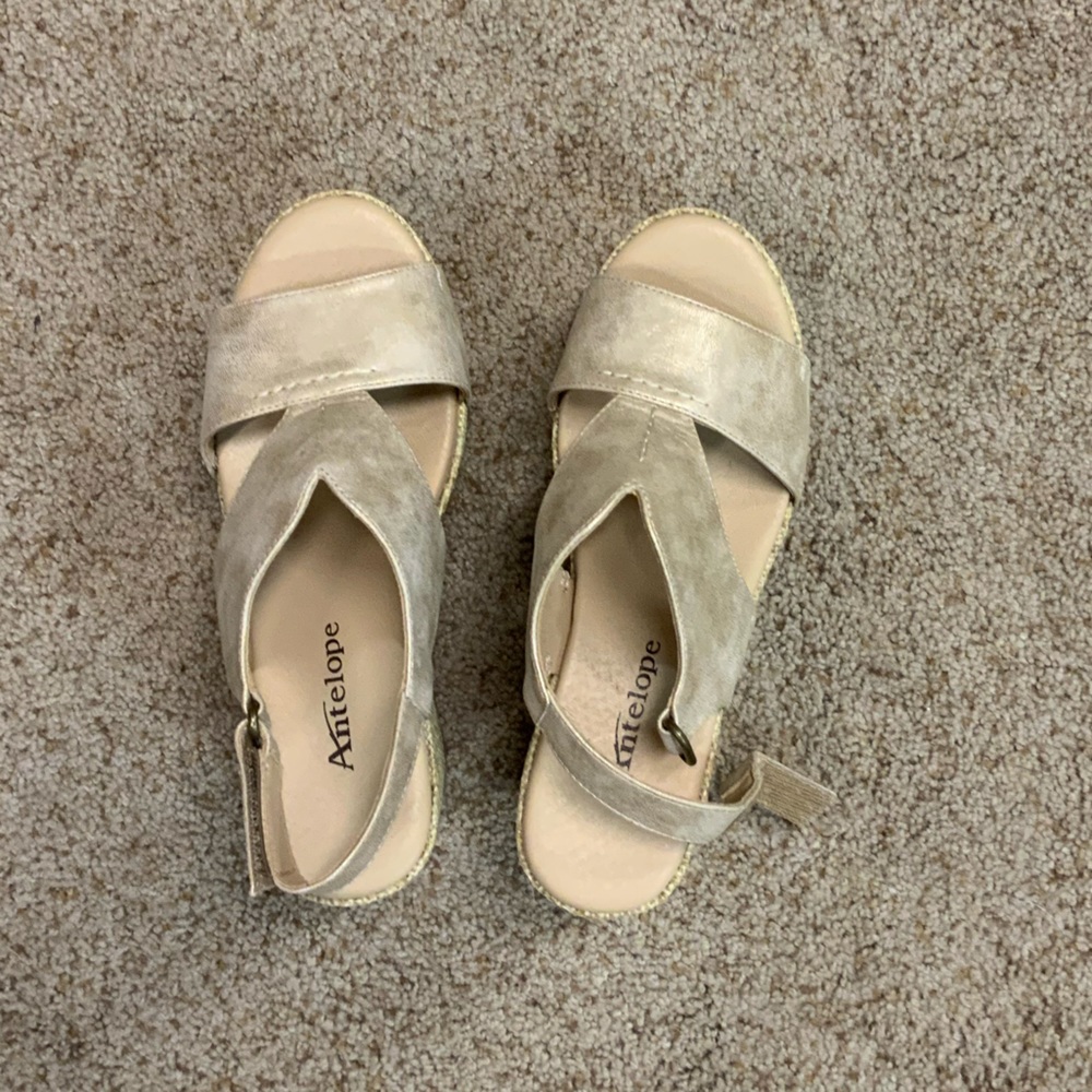 Antelope Women's Metallic Leather Wedge Platform Sandals